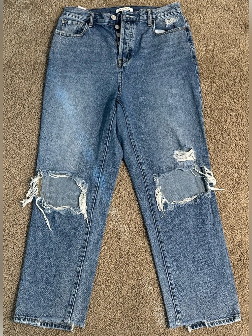 Pacific Sunwear Boyfriend Jeans in Medium Blue with Distressed Knees